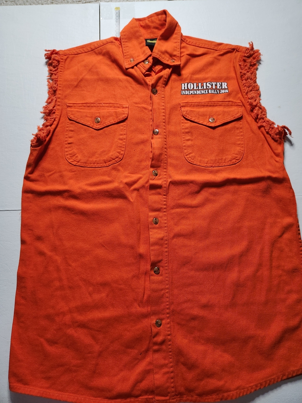 Hollister Orange Sleeveless Button-Up Shirt